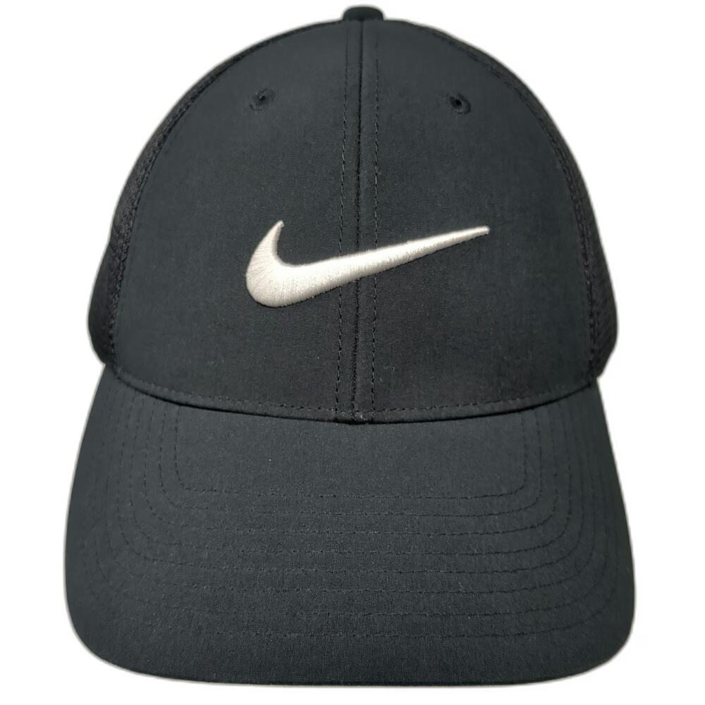 Nike Baseball Cap Black One Size Fitted Mesh Back Swoosh Structured Golf Hat